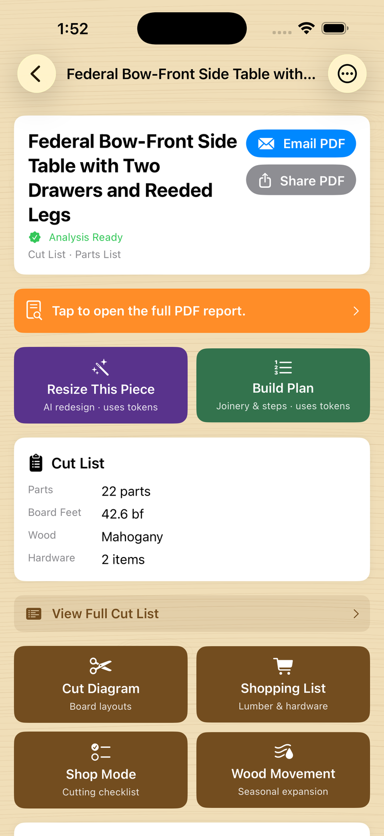 FirstCutAI cut list with five free shop tools